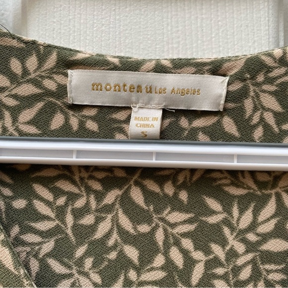 Green tiered button down dress with botanical leaf pattern - Picture 6 of 8